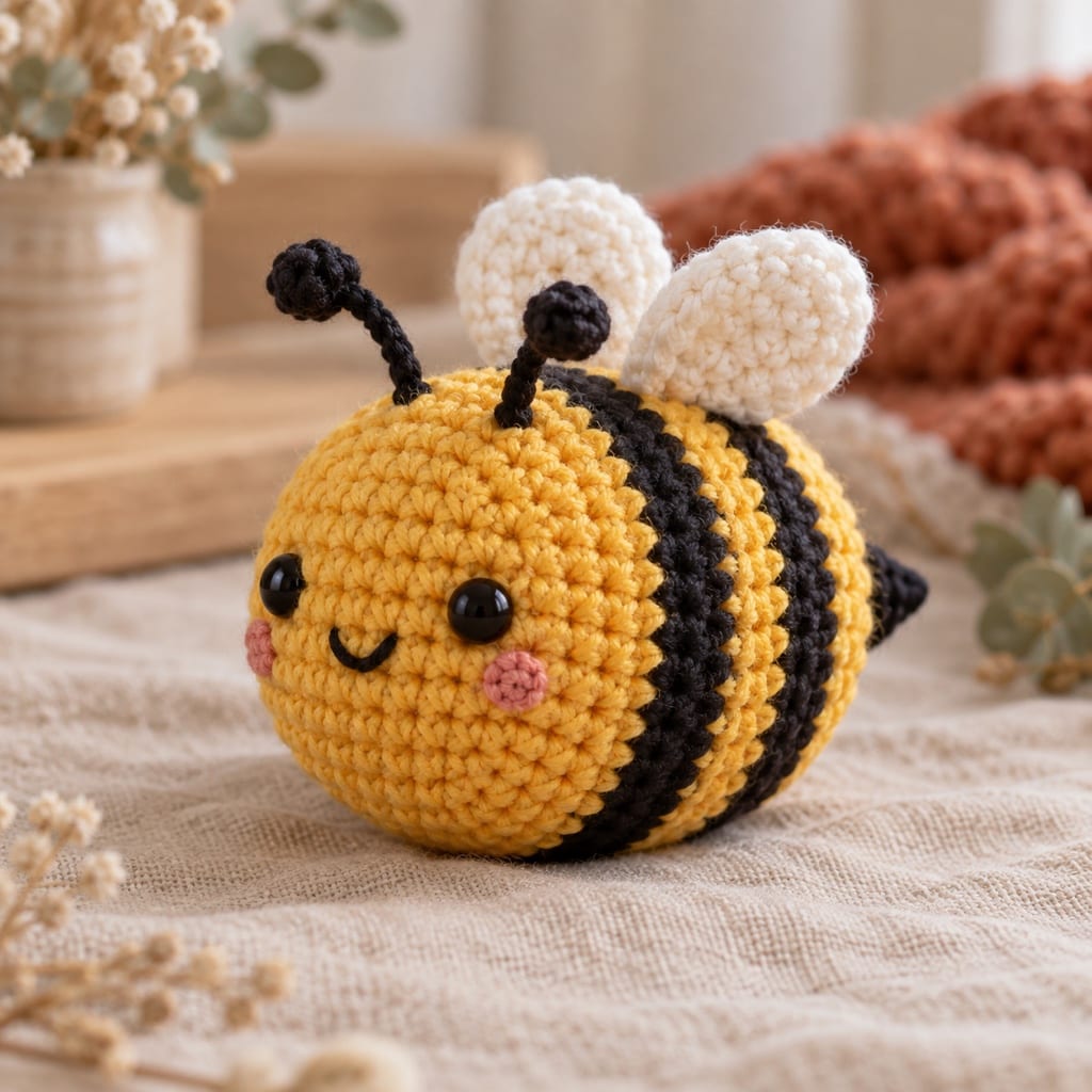 Crocheted amigurumi bumble bee