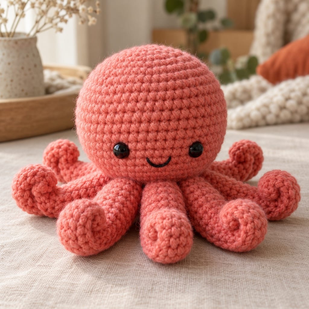 Crocheted amigurumi octopus